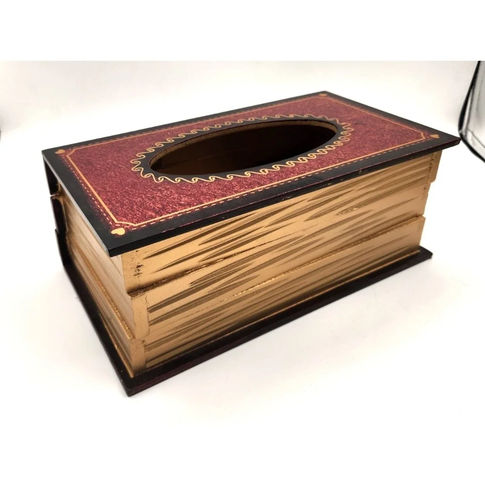 Multicolored Library Book Design Wood Bathroom Facial Tissue Box Cover